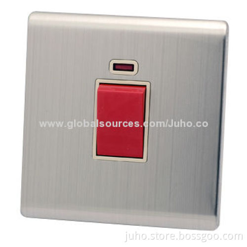 Wall Light Switch, 1 Gang with a Red Light, UK Standard, Wire Drawing Switch